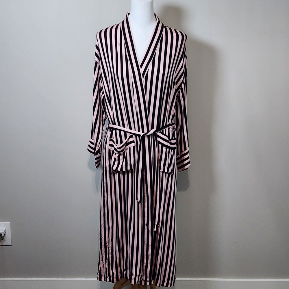 Tamara H Long Robe Womens Small Pink Black Dressing Gown Loungewear Feminine Lux